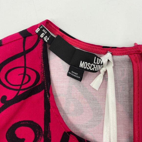 Love Moschino Pink Black Music Note Mini Dress | Size 6 - Picture 2 of 11